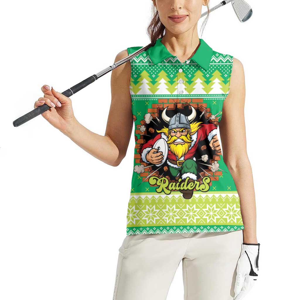 Santa Raiders Personalized Women Sleeveless Polo Shirt Christmas Rugby League Spirit - Aussie Hoodie