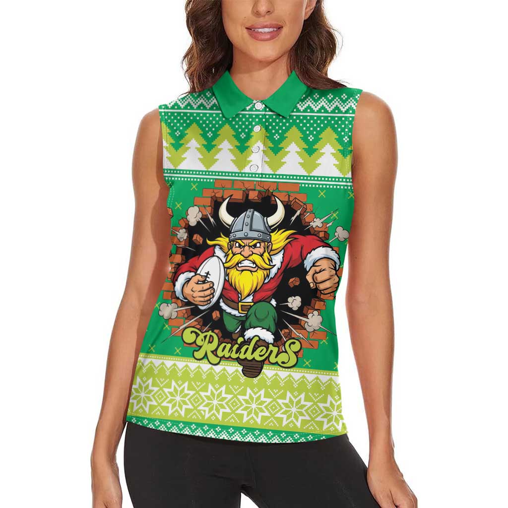 Santa Raiders Personalized Women Sleeveless Polo Shirt Christmas Rugby League Spirit - Aussie Hoodie