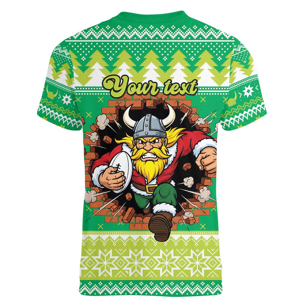 Santa Raiders Personalized Women V-Neck T-Shirt Christmas Rugby League Spirit - Aussie Hoodie
