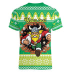 Santa Raiders Personalized Women V-Neck T-Shirt Christmas Rugby League Spirit - Aussie Hoodie