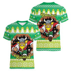 Santa Raiders Personalized Women V-Neck T-Shirt Christmas Rugby League Spirit - Aussie Hoodie