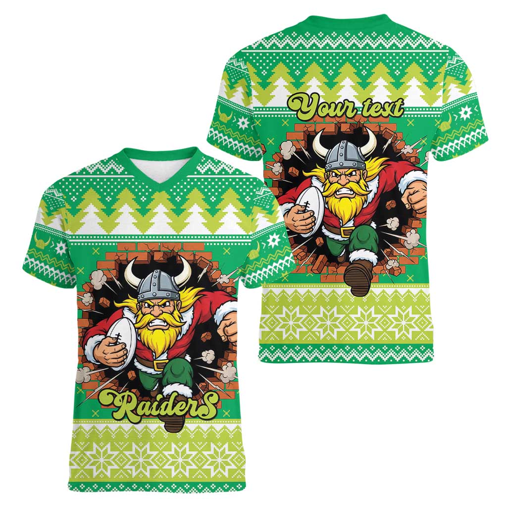 Santa Raiders Personalized Women V-Neck T-Shirt Christmas Rugby League Spirit - Aussie Hoodie