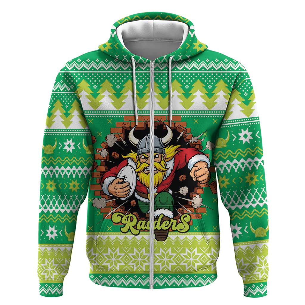 Santa Raiders Personalized Zip Hoodie Christmas Rugby League Spirit - Aussie Hoodie