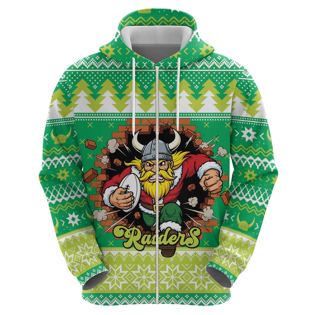 Santa Raiders Personalized Zip Hoodie Christmas Rugby League Spirit - Aussie Hoodie