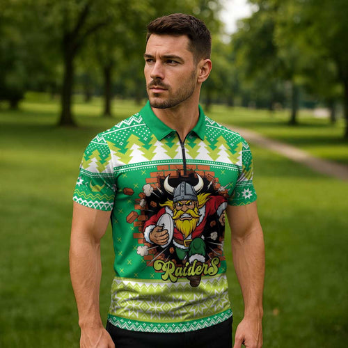 Santa Raiders Personalized Zipper Polo Shirt Christmas Rugby League Spirit - Aussie Hoodie