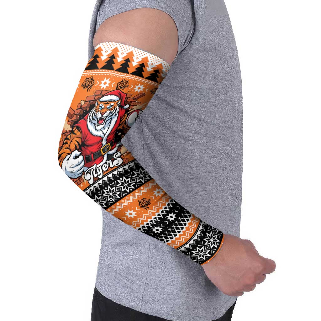Santa Tiger Roar Personalized Arm Sleeves Christmas Rugby League Spirit - Aussie Hoodie