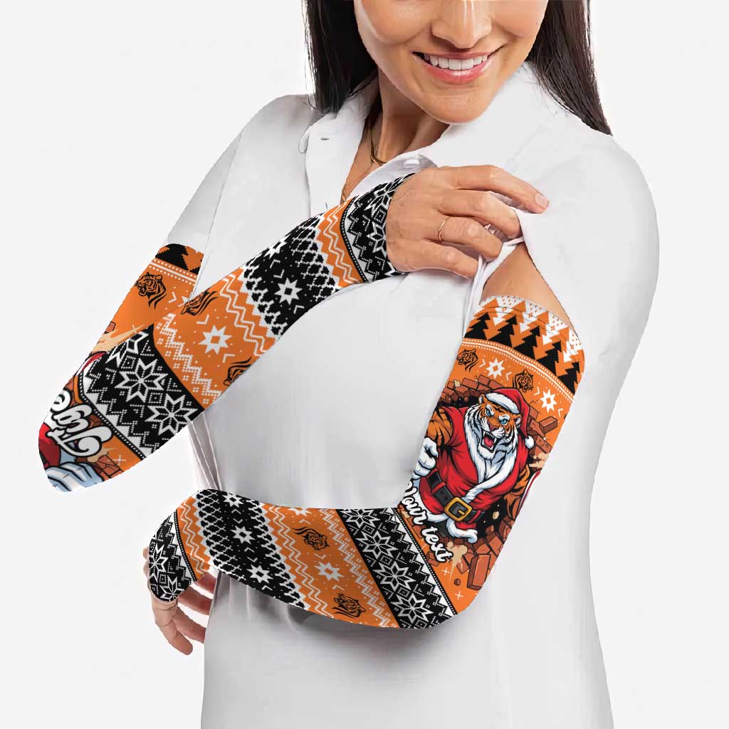 Santa Tiger Roar Personalized Arm Sleeves Christmas Rugby League Spirit - Aussie Hoodie