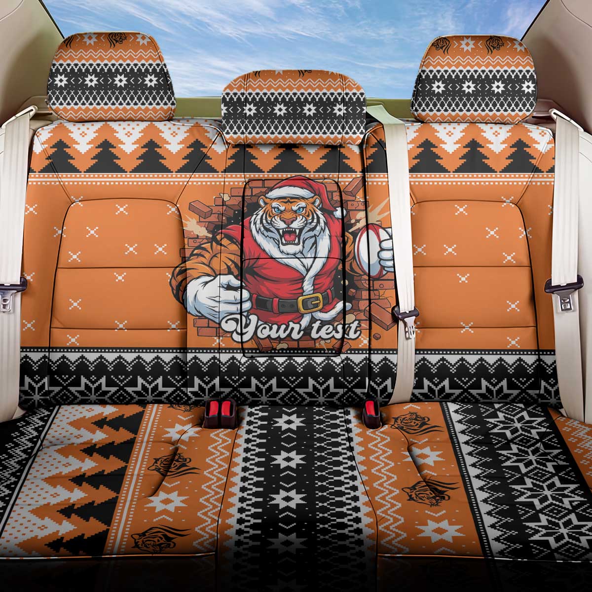 Santa Tiger Roar Personalized Back Car Seat Cover Christmas Rugby League Spirit - Aussie Hoodie