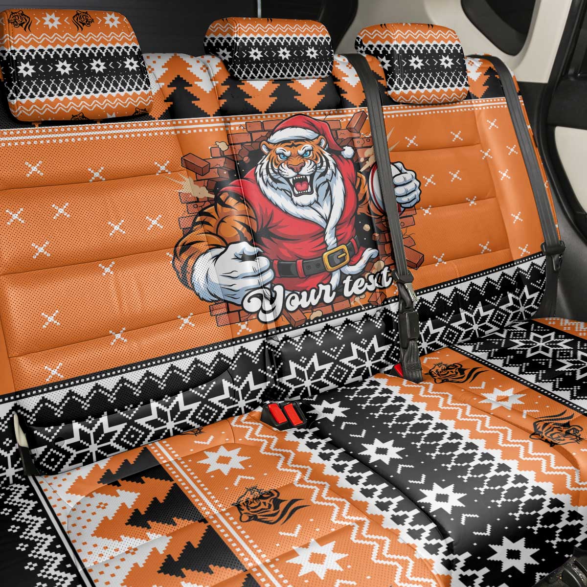 Santa Tiger Roar Personalized Back Car Seat Cover Christmas Rugby League Spirit - Aussie Hoodie