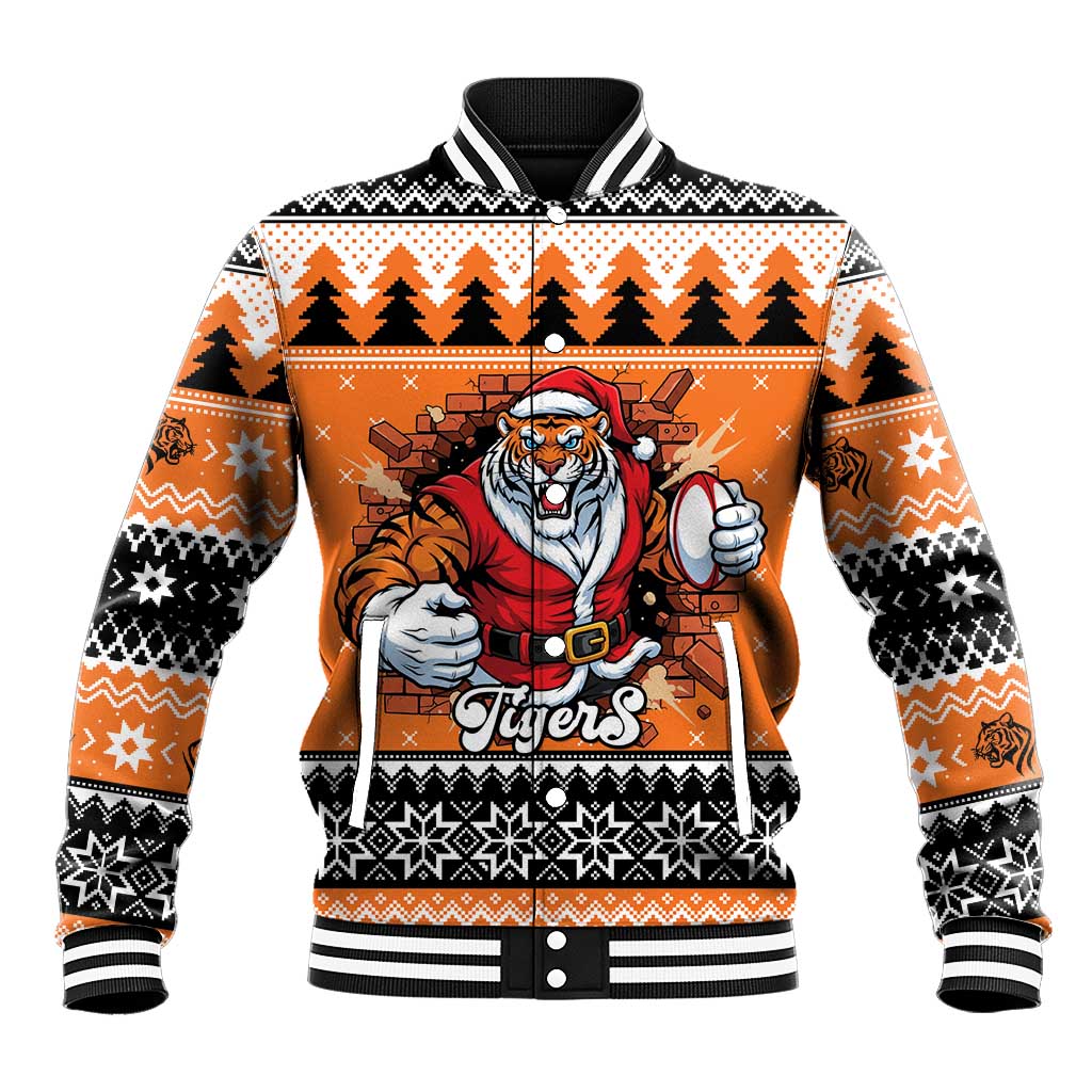 Santa Tiger Roar Personalized Baseball Jacket Christmas Rugby League Spirit - Aussie Hoodie