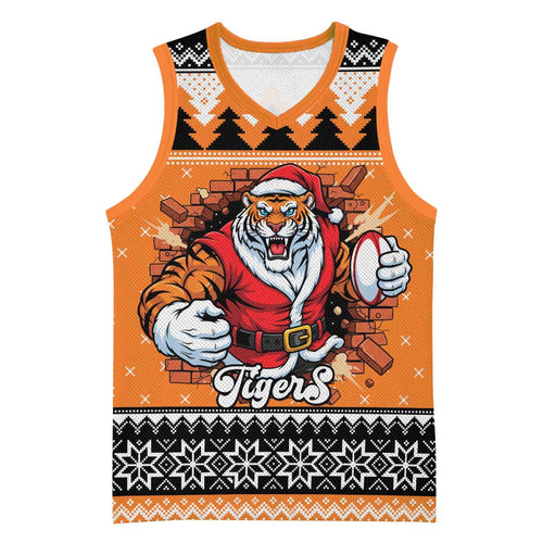 Santa Tiger Roar Personalized Basketball Jersey Christmas Rugby League Spirit - Aussie Hoodie