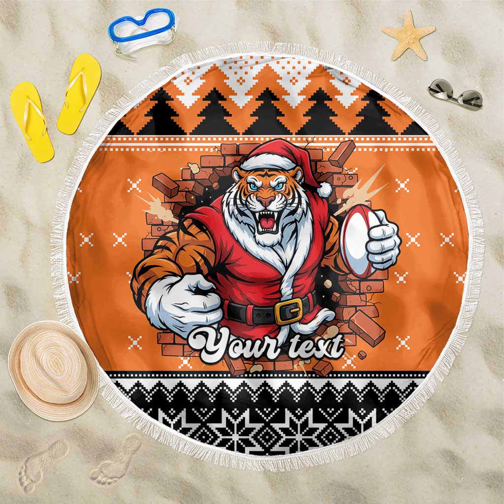 Santa Tiger Roar Personalized Beach Blanket Christmas Rugby League Spirit - Aussie Hoodie