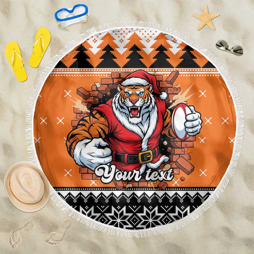 Santa Tiger Roar Personalized Beach Blanket Christmas Rugby League Spirit - Aussie Hoodie