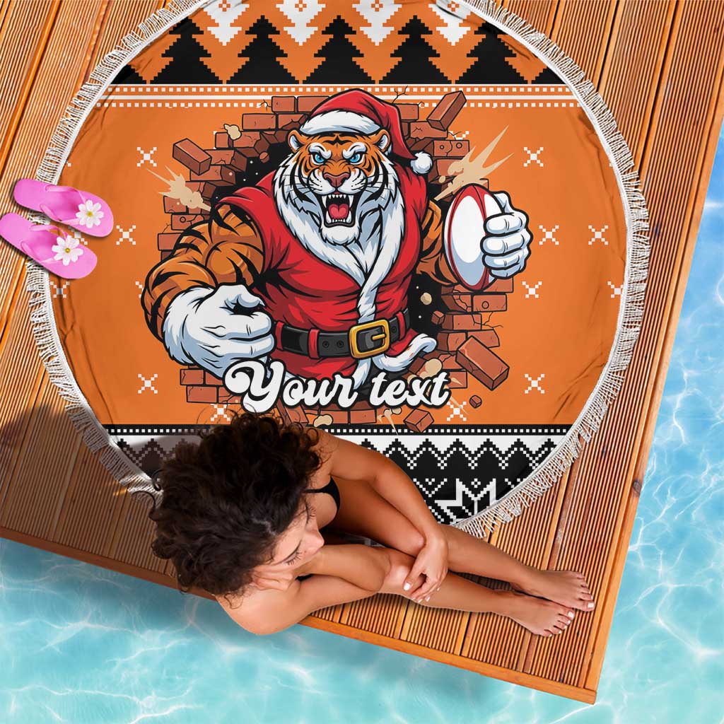 Santa Tiger Roar Personalized Beach Blanket Christmas Rugby League Spirit - Aussie Hoodie