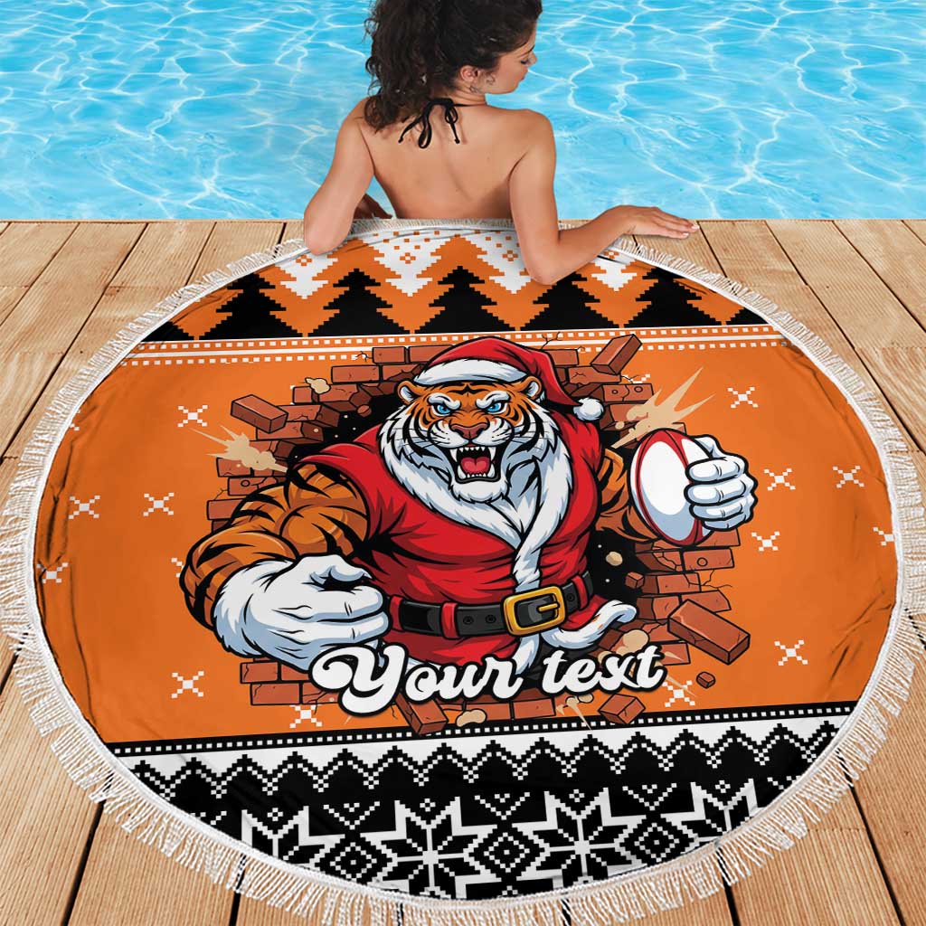 Santa Tiger Roar Personalized Beach Blanket Christmas Rugby League Spirit - Aussie Hoodie