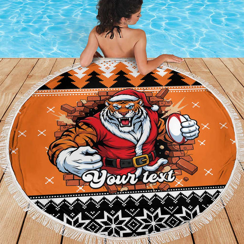 Santa Tiger Roar Personalized Beach Blanket Christmas Rugby League Spirit - Aussie Hoodie