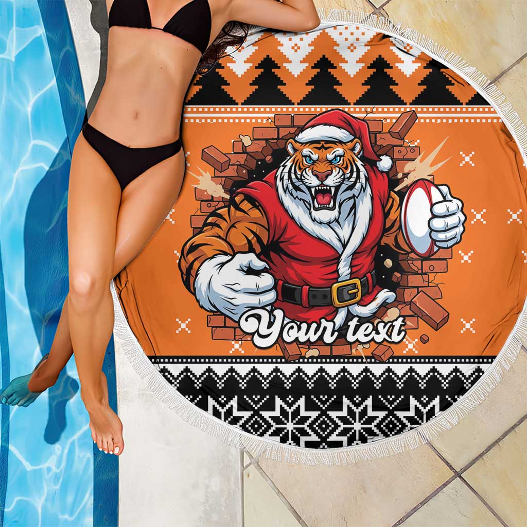 Santa Tiger Roar Personalized Beach Blanket Christmas Rugby League Spirit - Aussie Hoodie