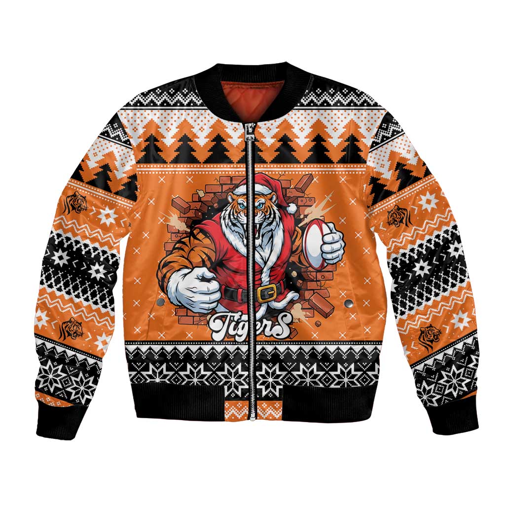 Santa Tiger Roar Personalized Bomber Jacket Christmas Rugby League Spirit - Aussie Hoodie