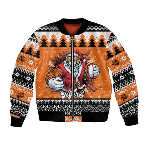 Santa Tiger Roar Personalized Bomber Jacket Christmas Rugby League Spirit - Aussie Hoodie