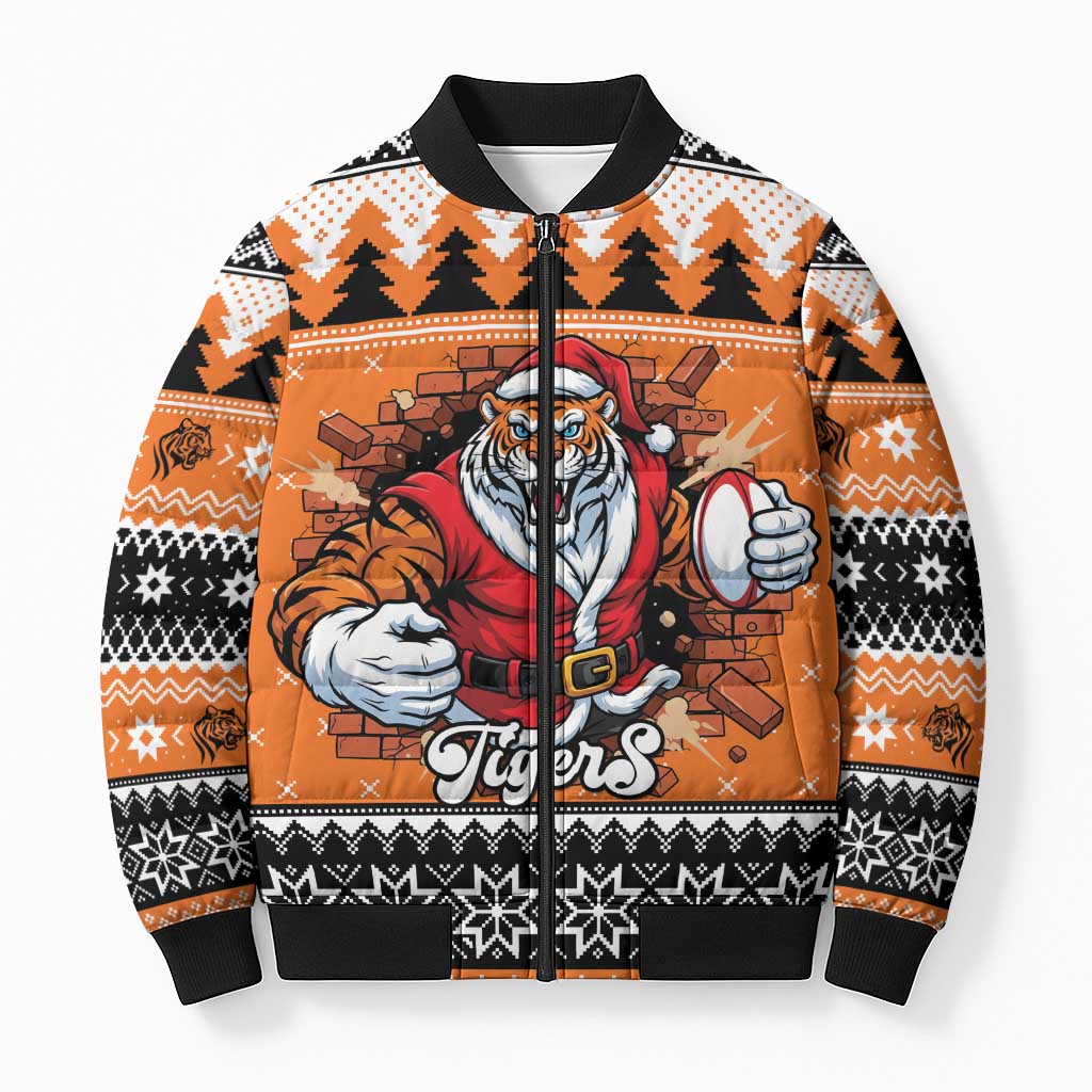 Santa Tiger Roar Personalized Bomber Puffer Jacket Christmas Rugby League Spirit - Aussie Hoodie