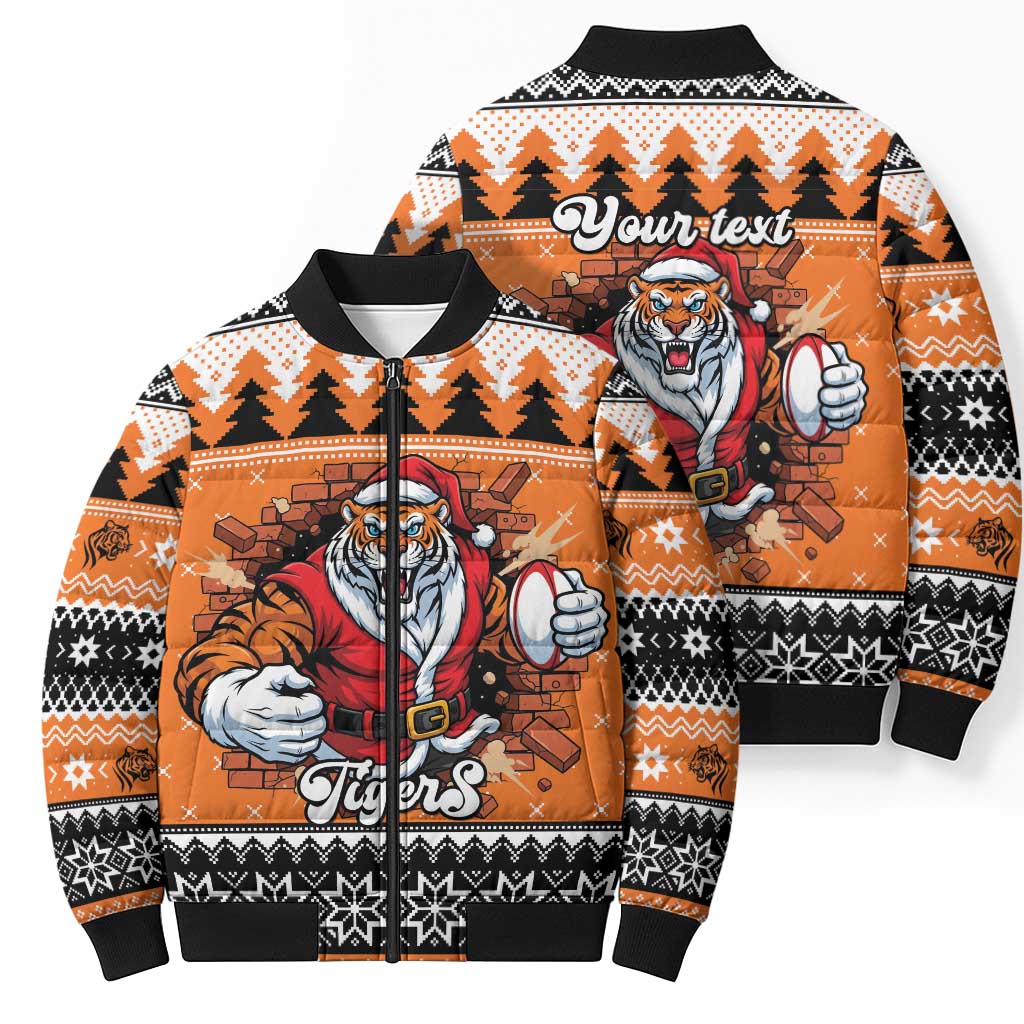 Santa Tiger Roar Personalized Bomber Puffer Jacket Christmas Rugby League Spirit - Aussie Hoodie