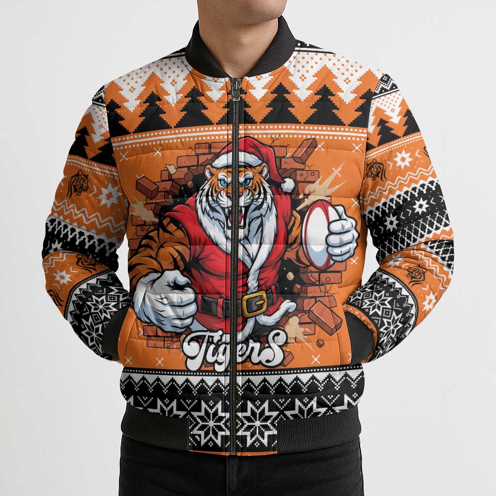 Santa Tiger Roar Personalized Bomber Puffer Jacket Christmas Rugby League Spirit - Aussie Hoodie