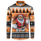 Santa Tiger Roar Personalized Button Sweatshirt Christmas Rugby League Spirit - Aussie Hoodie