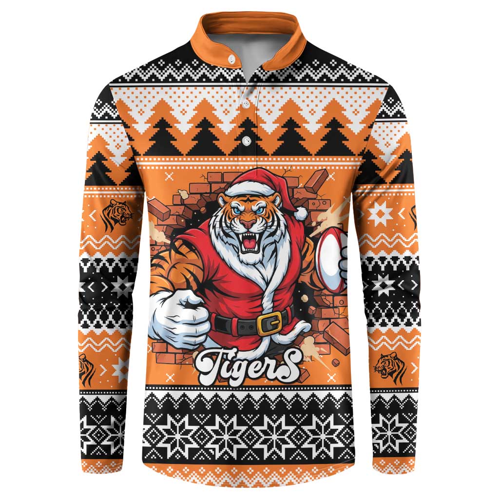 Santa Tiger Roar Personalized Button Sweatshirt Christmas Rugby League Spirit - Aussie Hoodie