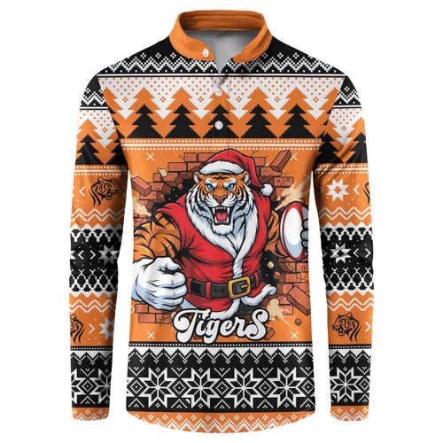 Santa Tiger Roar Personalized Button Sweatshirt Christmas Rugby League Spirit - Aussie Hoodie