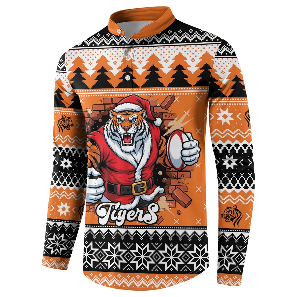 Santa Tiger Roar Personalized Button Sweatshirt Christmas Rugby League Spirit - Aussie Hoodie