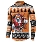 Santa Tiger Roar Personalized Button Sweatshirt Christmas Rugby League Spirit - Aussie Hoodie