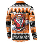 Santa Tiger Roar Personalized Button Sweatshirt Christmas Rugby League Spirit - Aussie Hoodie