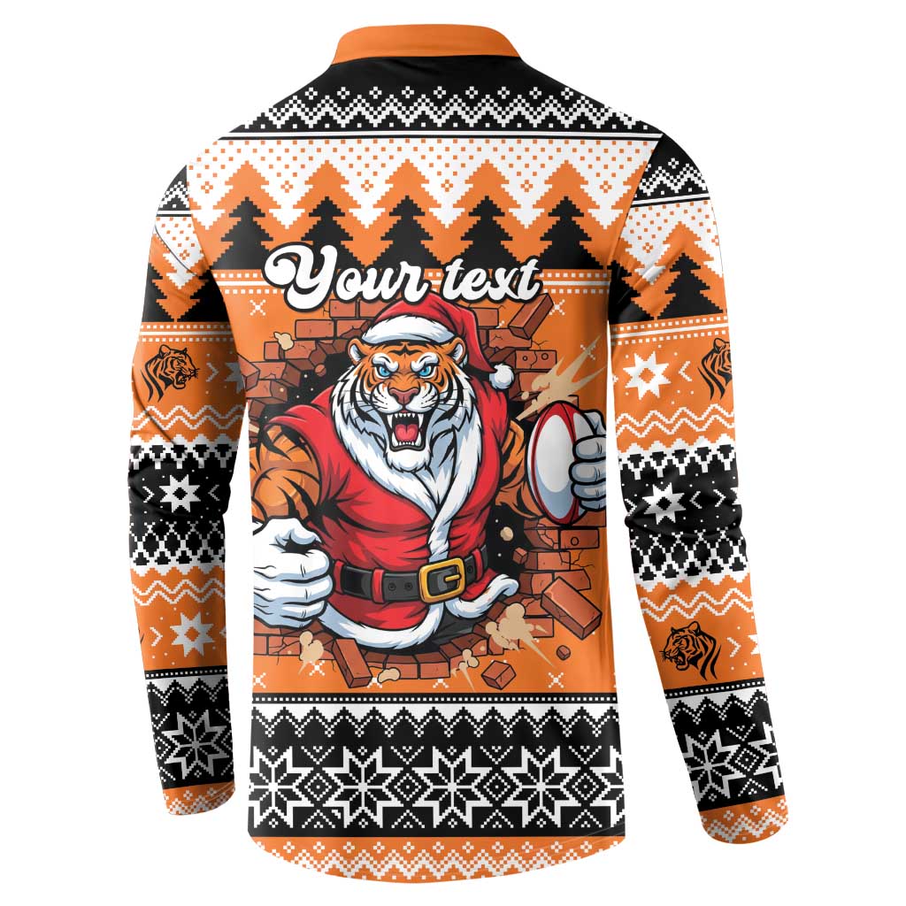 Santa Tiger Roar Personalized Button Sweatshirt Christmas Rugby League Spirit - Aussie Hoodie