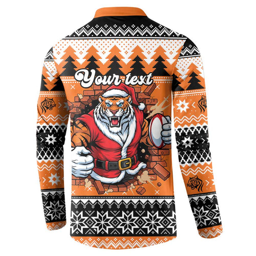 Santa Tiger Roar Personalized Button Sweatshirt Christmas Rugby League Spirit - Aussie Hoodie