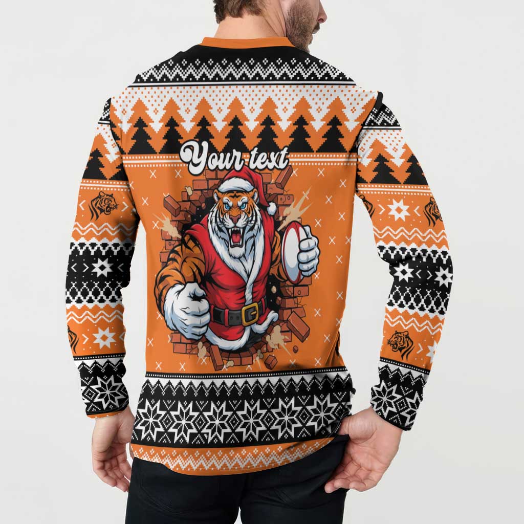 Santa Tiger Roar Personalized Button Sweatshirt Christmas Rugby League Spirit - Aussie Hoodie