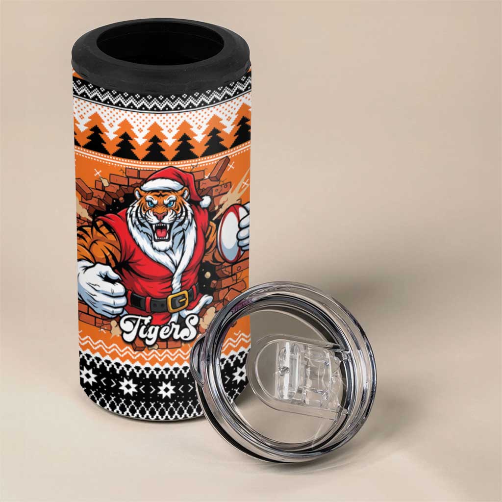 Santa Tiger Roar Personalized 4 in 1 Can Cooler Tumbler Christmas Rugby League Spirit - Aussie Hoodie