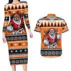 Santa Tiger Roar Personalized Couples Matching Long Sleeve Bodycon Dress and Hawaiian Shirt Christmas Rugby League Spirit - Aussie Hoodie