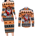 Santa Tiger Roar Personalized Couples Matching Long Sleeve Bodycon Dress and Long Sleeve Button Shirt Christmas Rugby League Spirit - Aussie Hoodie