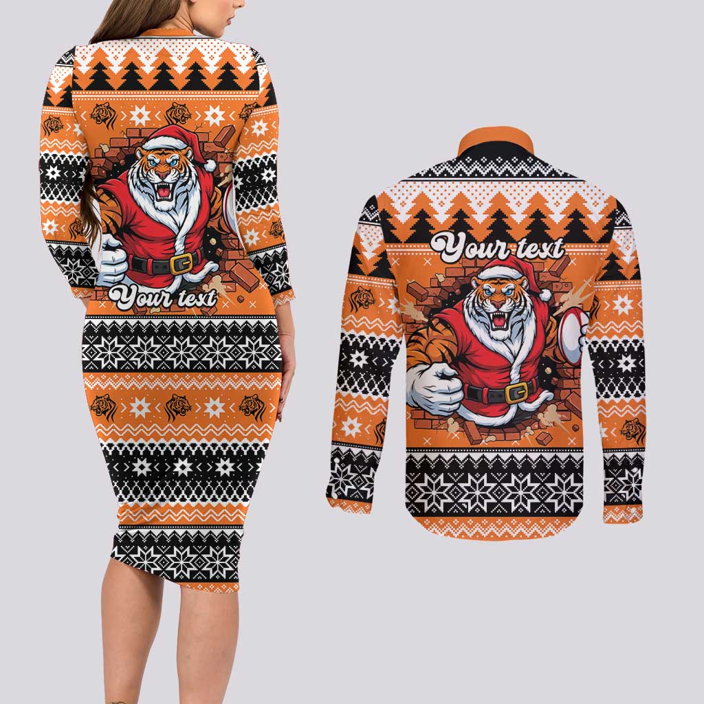 Santa Tiger Roar Personalized Couples Matching Long Sleeve Bodycon Dress and Long Sleeve Button Shirt Christmas Rugby League Spirit - Aussie Hoodie