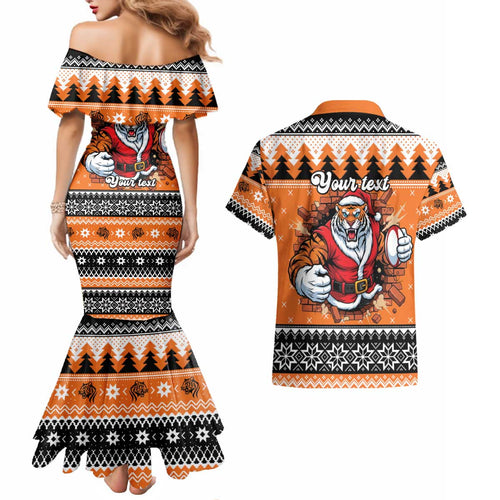 Santa Tiger Roar Personalized Couples Matching Mermaid Dress and Hawaiian Shirt Christmas Rugby League Spirit - Aussie Hoodie