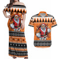 Santa Tiger Roar Personalized Couples Matching Off Shoulder Maxi Dress and Hawaiian Shirt Christmas Rugby League Spirit - Aussie Hoodie