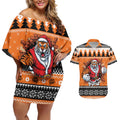 Santa Tiger Roar Personalized Couples Matching Off Shoulder Short Dress and Hawaiian Shirt Christmas Rugby League Spirit - Aussie Hoodie