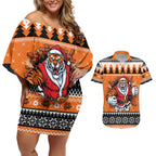Santa Tiger Roar Personalized Couples Matching Off Shoulder Short Dress and Hawaiian Shirt Christmas Rugby League Spirit - Aussie Hoodie
