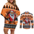 Santa Tiger Roar Personalized Couples Matching Off Shoulder Short Dress and Long Sleeve Button Shirt Christmas Rugby League Spirit - Aussie Hoodie