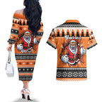 Santa Tiger Roar Personalized Couples Matching Off The Shoulder Long Sleeve Dress and Hawaiian Shirt Christmas Rugby League Spirit - Aussie Hoodie