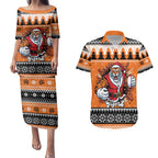 Santa Tiger Roar Personalized Couples Matching Puletasi and Hawaiian Shirt Christmas Rugby League Spirit - Aussie Hoodie