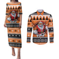 Santa Tiger Roar Personalized Couples Matching Puletasi and Long Sleeve Button Shirt Christmas Rugby League Spirit - Aussie Hoodie