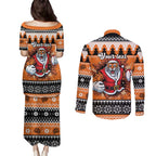 Santa Tiger Roar Personalized Couples Matching Puletasi and Long Sleeve Button Shirt Christmas Rugby League Spirit - Aussie Hoodie