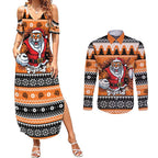 Santa Tiger Roar Personalized Couples Matching Summer Maxi Dress and Long Sleeve Button Shirt Christmas Rugby League Spirit - Aussie Hoodie