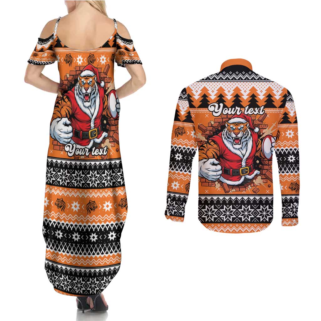 Santa Tiger Roar Personalized Couples Matching Summer Maxi Dress and Long Sleeve Button Shirt Christmas Rugby League Spirit - Aussie Hoodie